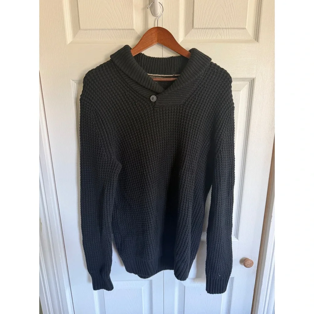 Banana‎ Republic Mens NavyWaffle Knit Shawl Collar Button Sweater Medium FA23